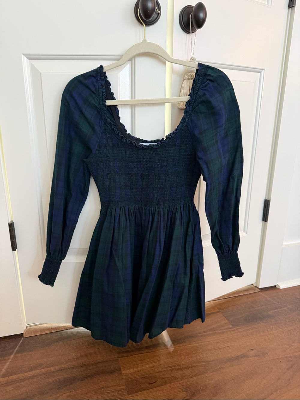 Hill House Home Plaid Smocked Long-Sleeve Mini Nap Dress